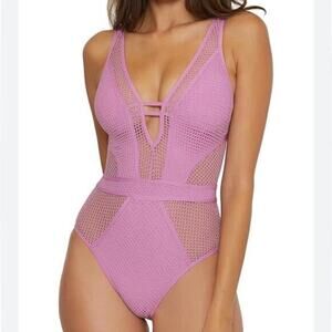 Becca‎ Color Play network mesh One-Piece metallic Swimsuit S